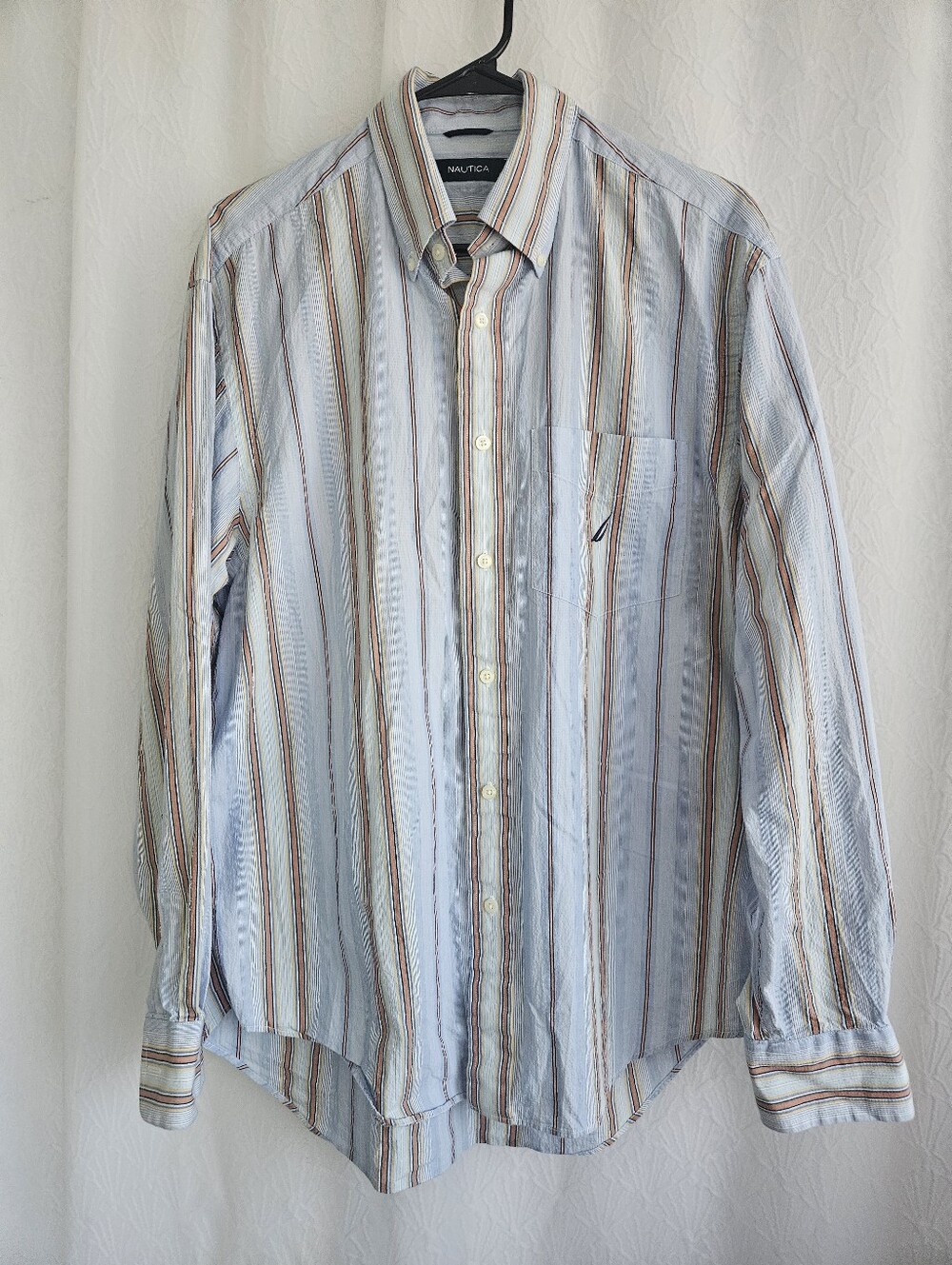 Nautica Men's Stripe Button Up Shirt Medium Preppy Beach Casual